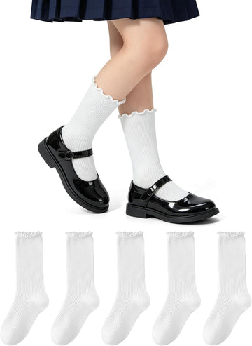 White Cute Frilly Turn Cuff School Uniform Sock 5Pairs