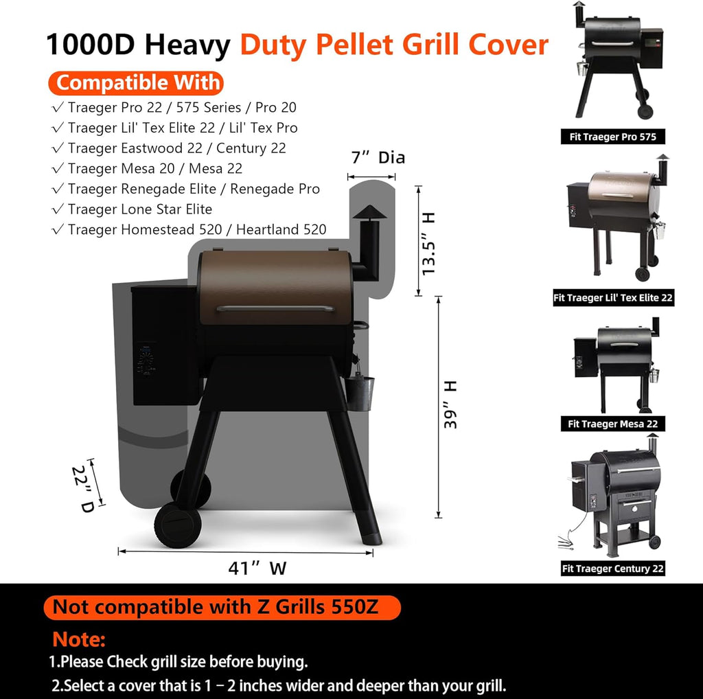 1000D Heavy Duty Grill Cover for Traeger Pro 22/575 Series BAC503 | Waterproof Wood Pellet Smoker Cover, Tear & Fade