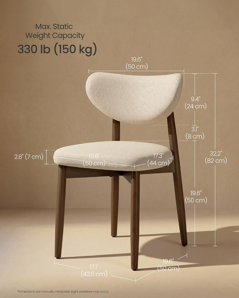 Wooden Dining Chairs Set of 2, Upholstered Kitchen Chairs with Solid Wood Legs, Ergonomic Curved Backrest, Built-in