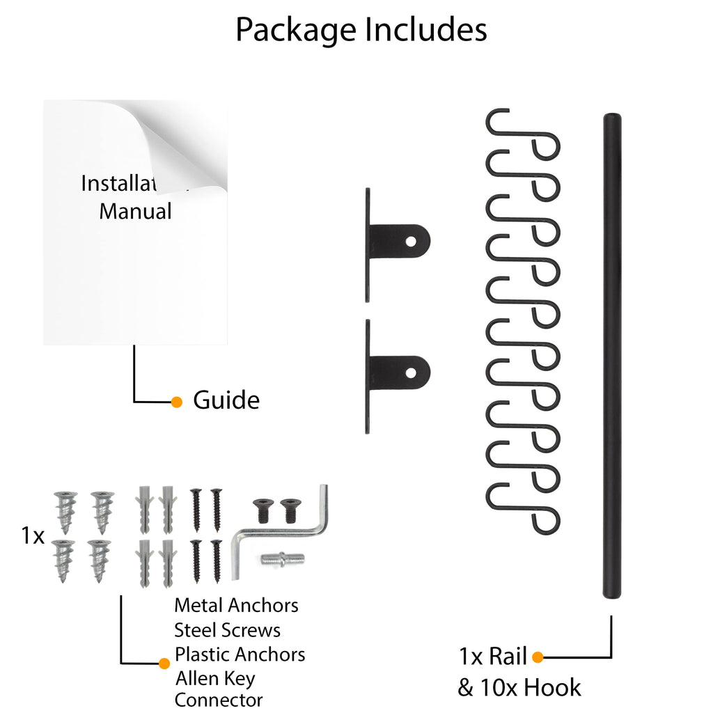 Lyon Kitchen Rail with 10 Utensil Holder S Hooks for Hanging Kitchen Utensils Set and Cookware, 17" Frosty Black