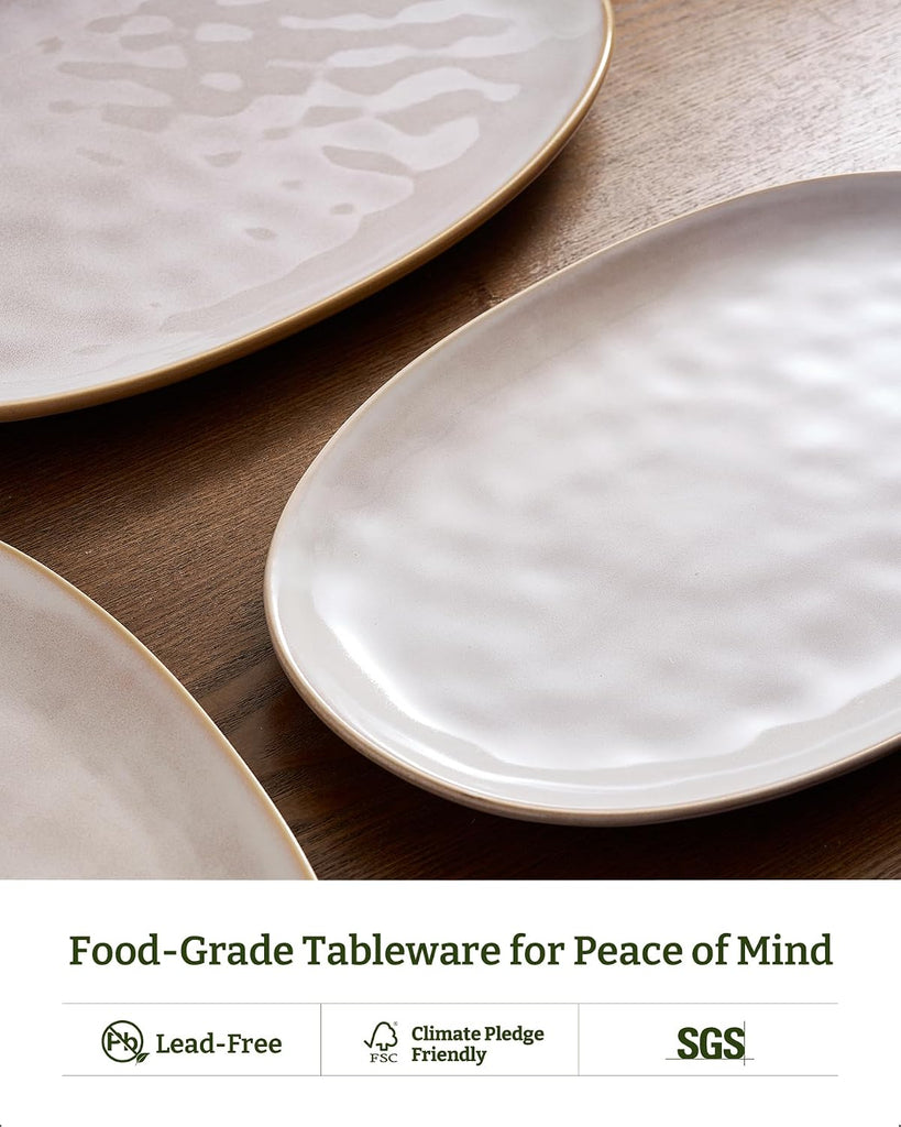 Serving Platters Set of 3 Sizes - Oval, Cappuccino White | 15.59"/14.3"/12.9" Fine Stoneware Serving Trays for Party