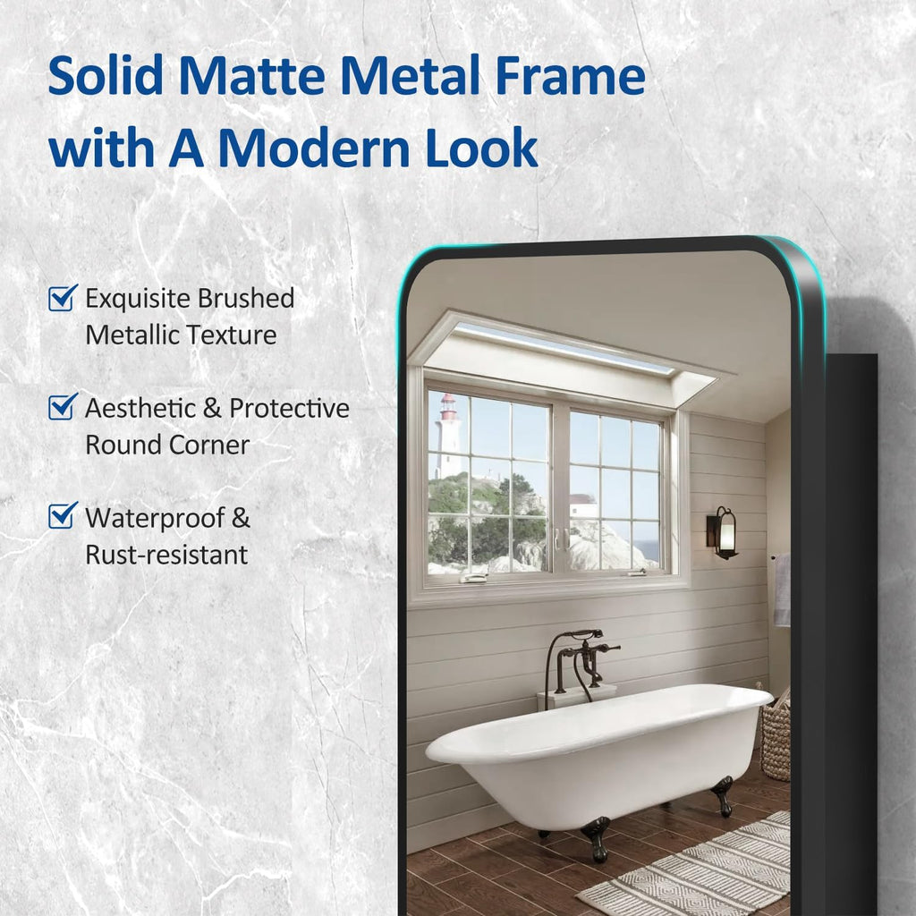 16x24 Inch Black Mirror Medicine Cabinet Metal Framed Recessed Wall Mounted Bathroom Medicine Cabinet with Mirror and