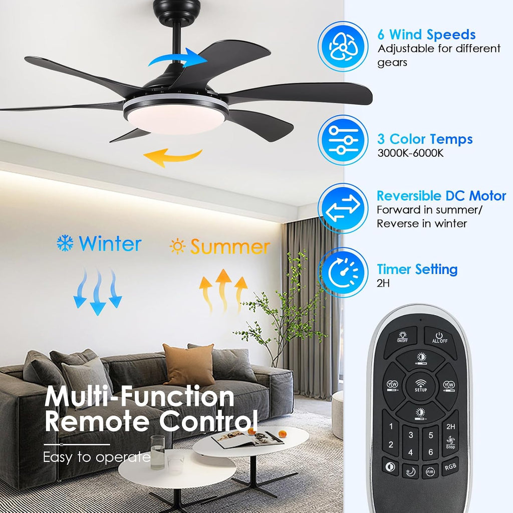 46In Black RGB Ceiling Fans with Lights - Low Profile Modern Ceiling Fan Light with Remote/APP, RGB+3CCT 6 Wind Speeds and Reversible, Indoor Outdoor Fan Light Fixture for Party, Kid's Room A101-B0DJ6M3KVD