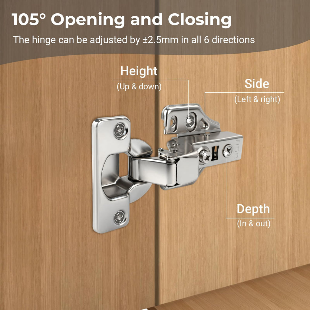 4Pack Inset Soft Close Cabinet Hinges-35mm Concealed Hydraulic Slow Close Hinges 105° 3-Way Adjustable (±2.5mm) for