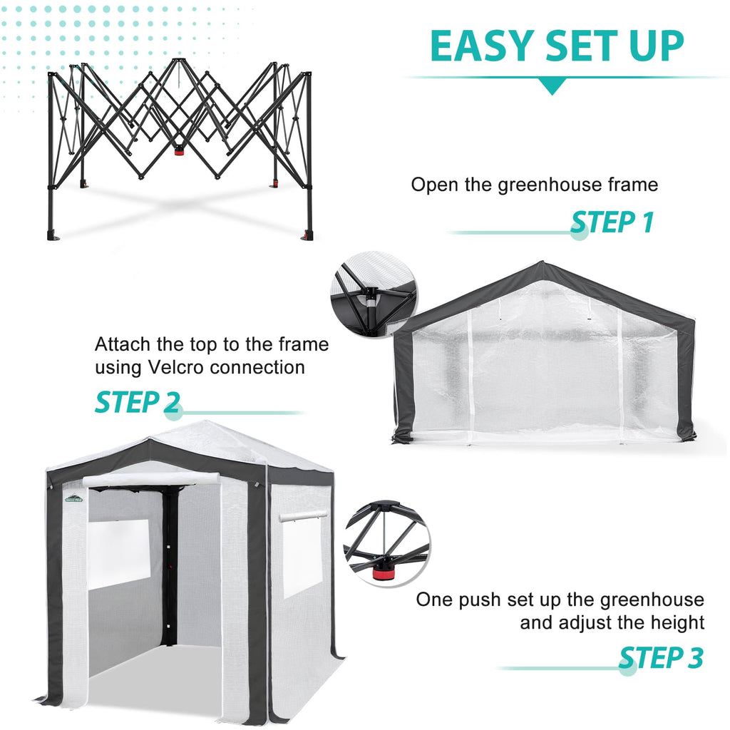 8x6 Walk in Pop Up Greenhouse, Gray/White