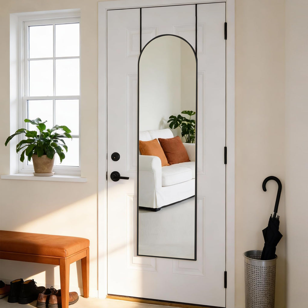 47"x14" Full Length Door Mirror, Arched Full Body Door Mirror, Black