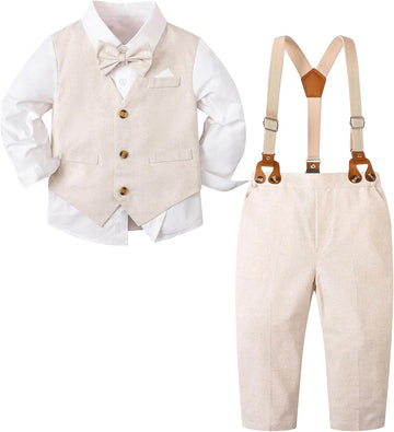 Boy Suit Cotton Linen Tuxedo Clothes Set Baby Formal Outfit