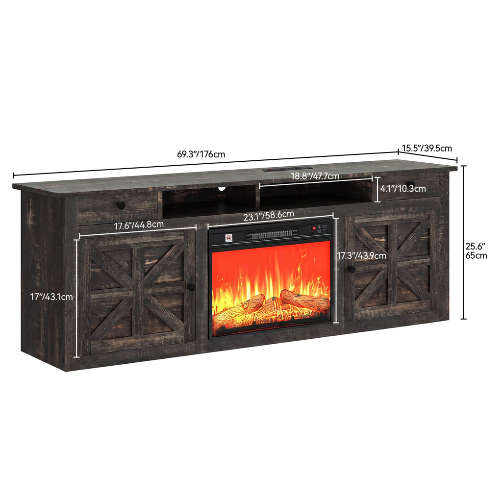 TV Stand with Fireplace for 75 Inch TVs, (Dark Rustic Oak)