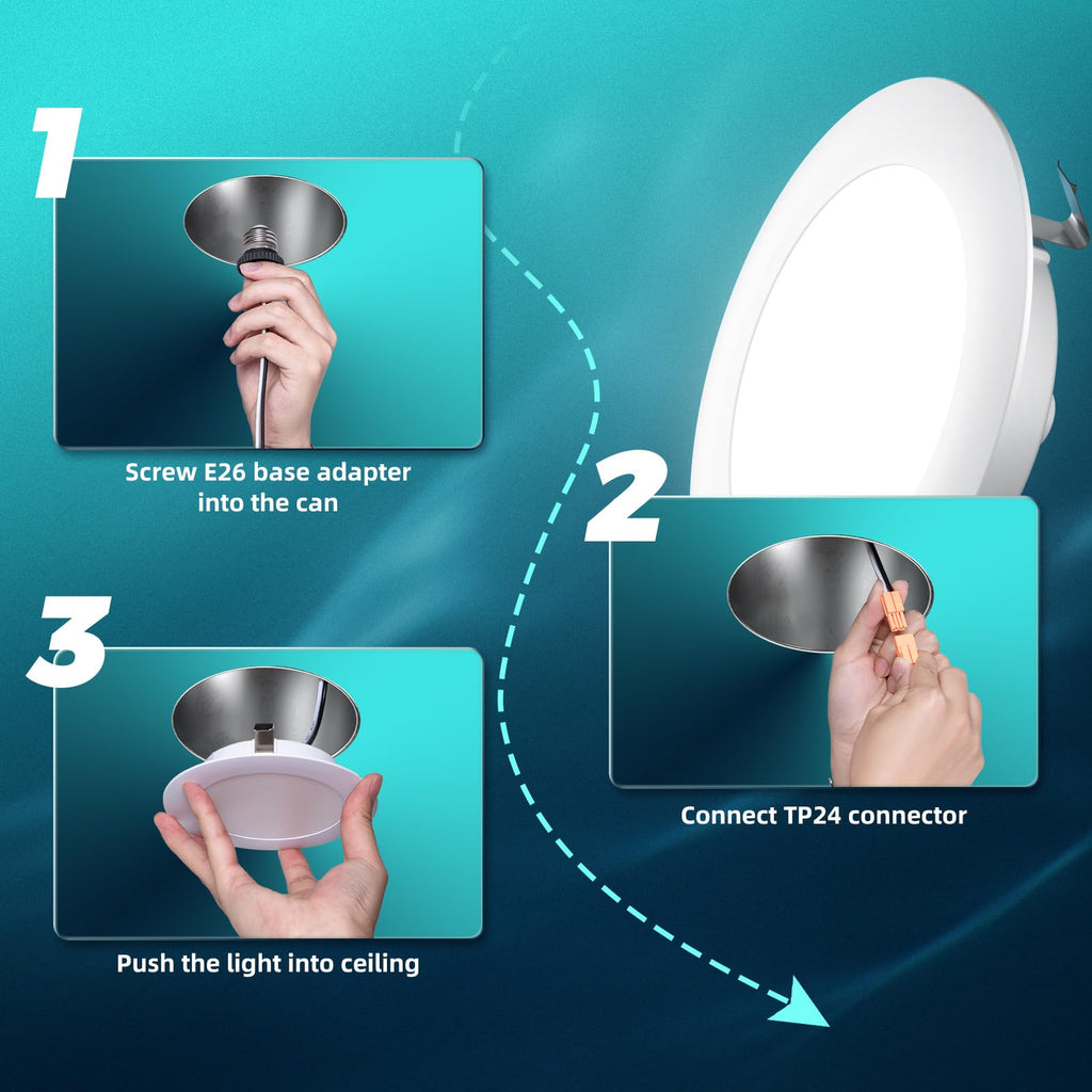 6 Pack Retrofit LED Recessed Lighting 4 Inch, 5CCT, White