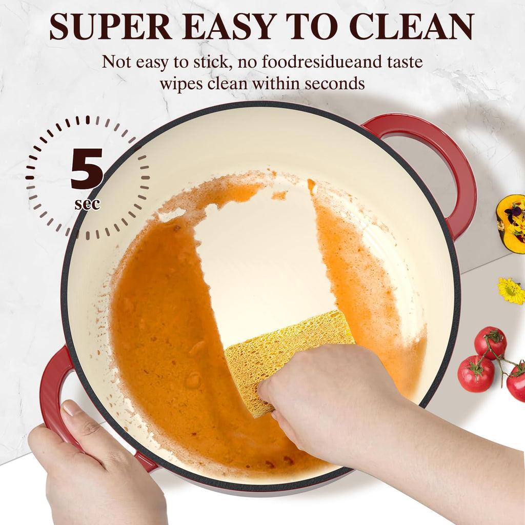 Enameled Cast Iron Dutch Oven - 5QT Pot with Lid & Cotton Potholders - Heavy-Duty Cookware for Bread Baking