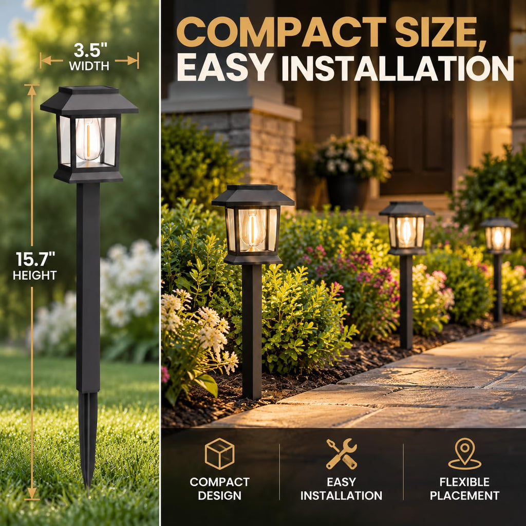 Solar Pathway Lights, 12 Pack Outdoor Landscape Lighting, Black