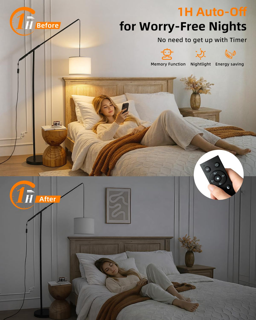 Arc Floor Lamp with Remote Control, LED Reading Light