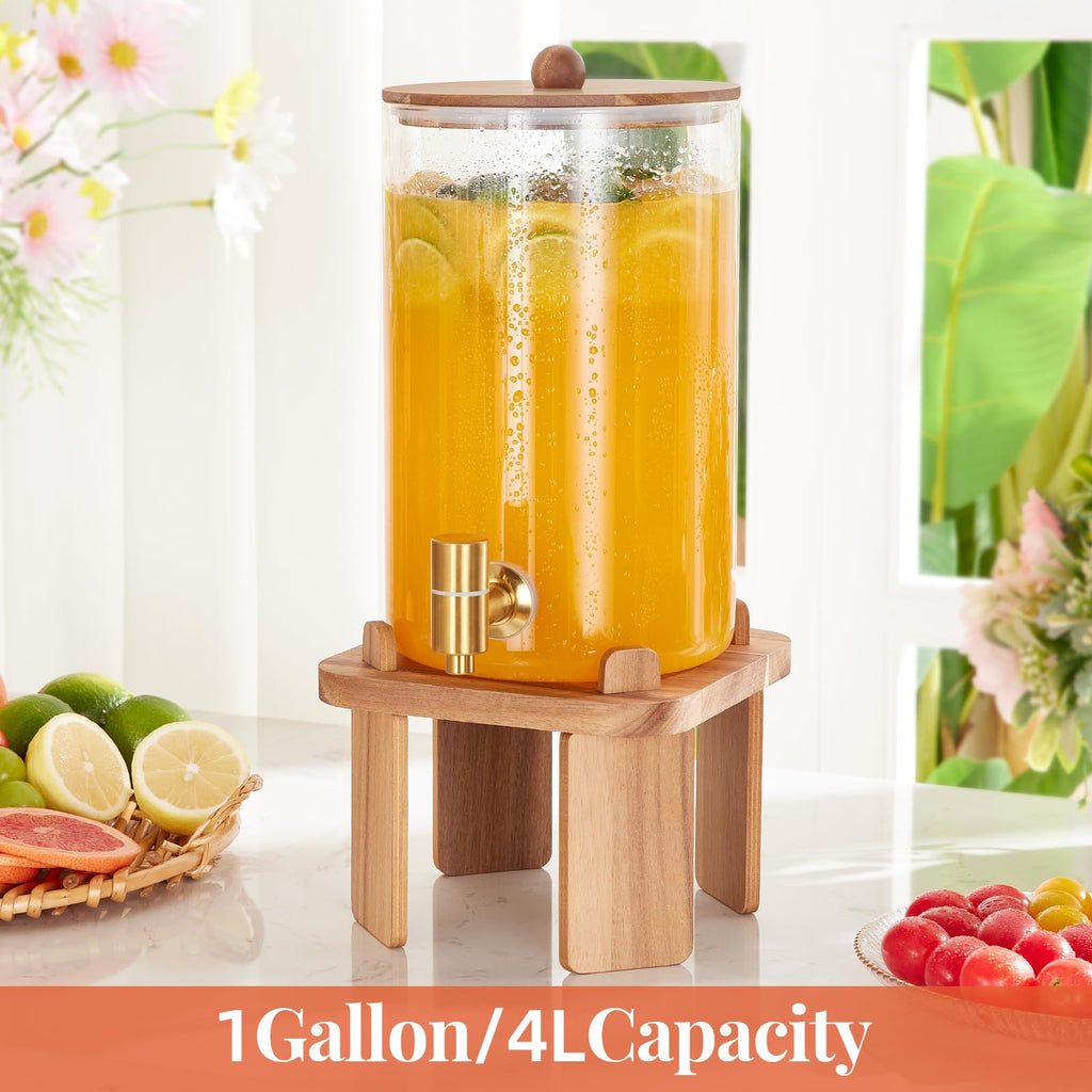 1 Gallon Glass Drink Dispenser for Parties with Stand