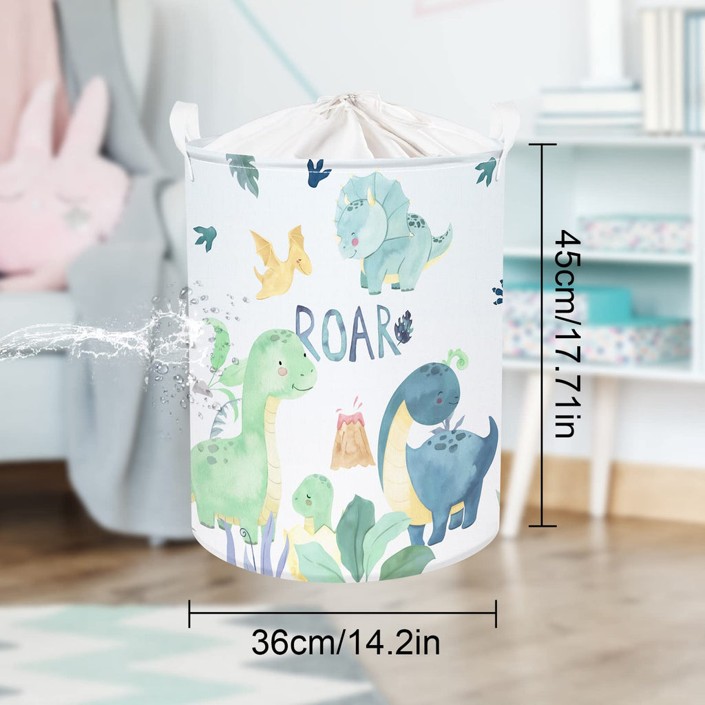 45L Cartoon Green Dinosaur Laundry Basket with Handle Round Bedroom Bathroon Toys Clothes Storage Basket