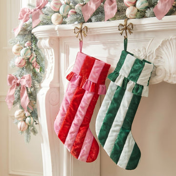 Velvet Christmas Stockings with Ruffle Cuff, 17 x 10'' - Set of 2