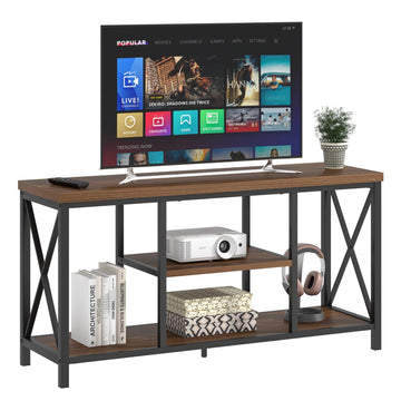 Modern Entertainment Center for TVs up to 55 Inch, Rustic Wood Television Stands, Industrial TV Console and TV