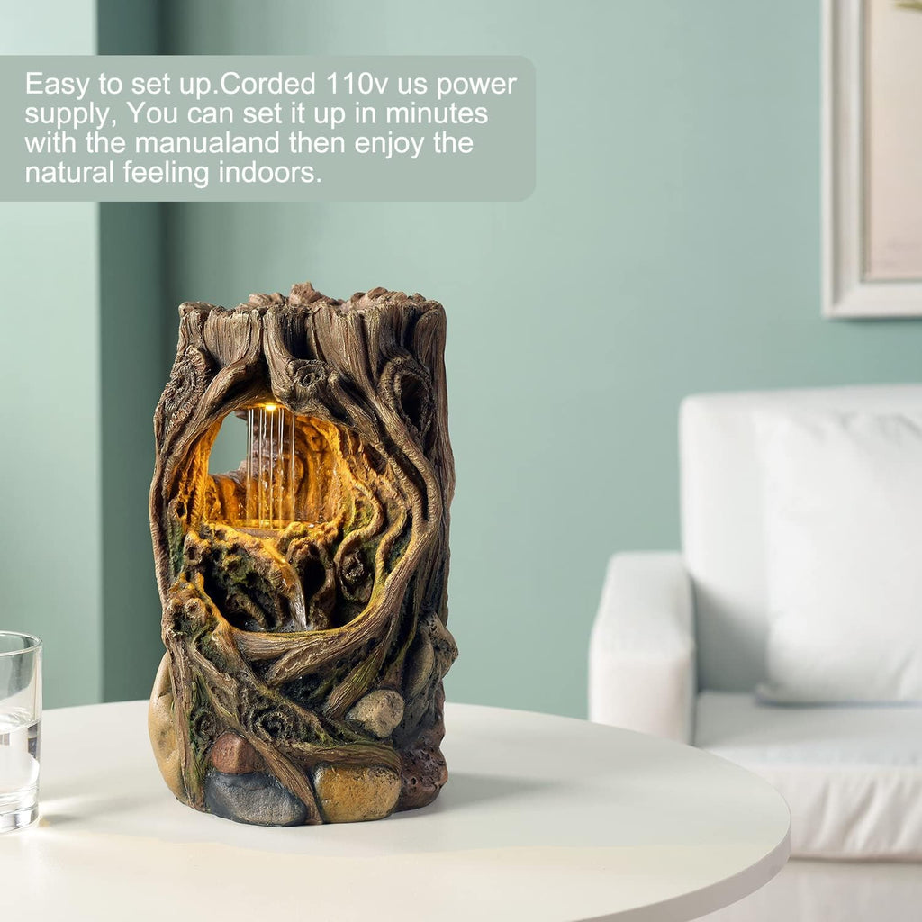 Tabletop Fountains Beautiful Stump Water Fountain Relaxation Raindrop Fountains Meditation Desk Fountain Artistic