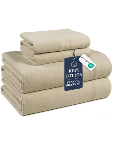 Cotton Flannel Full Bed Sheets Set - Brushed for Extra Softness - Lightweight & Durable Cotton Flannel Full Sheets