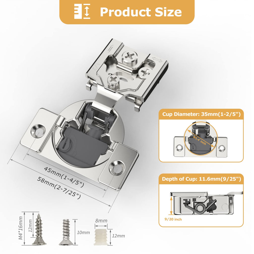 [Closing Speed Control] 50 Pack 1/2 Inch Overlay Soft Close Hinges