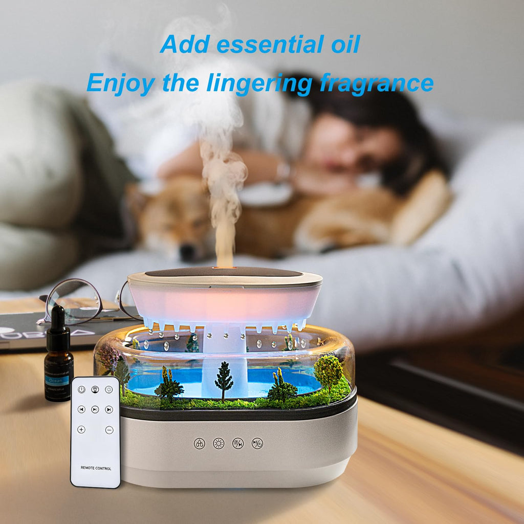 Rain Diffuser Essential Oil Diffuser, Cloud Humidifier Rain Water Drip Humidifier with Drip Music Micro