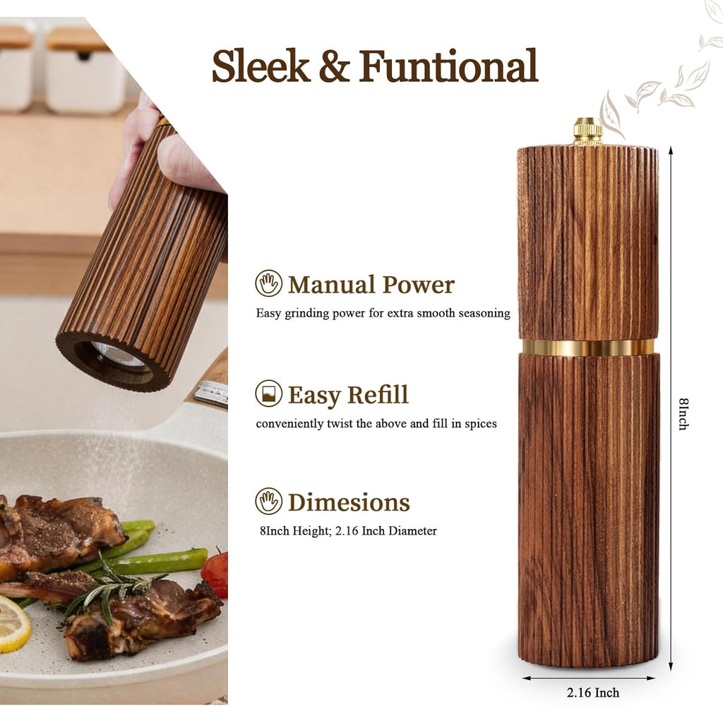 Acacia Wooden Salt and Pepper Grinder Set Pepper Mills 8 - Set of 2