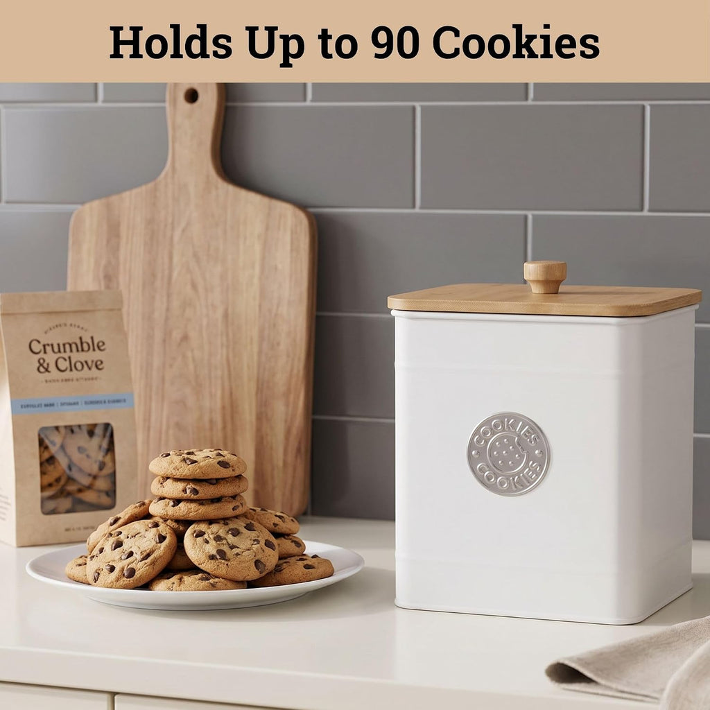 Cookie Jar with Airtight Bamboo Lid, 6"D x 8"H, 1 Gallon Iron Cookie Tin
