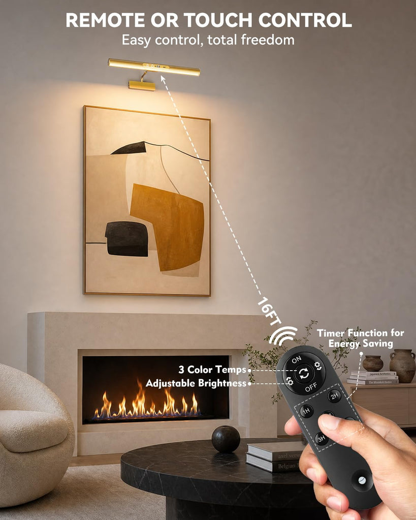 13" Rechargeable Picture Light for Wall with Remote, Gold 2-Pack