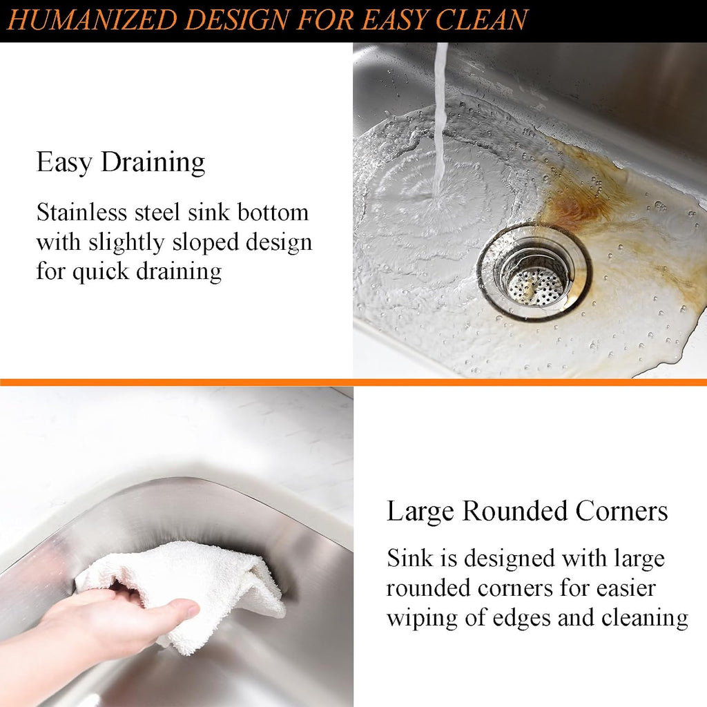 31x18 Undermount Kitchen Sink Stainless Steel Single Bowl 16 Gauge | Large Corner Under Mount Sinks with Dish