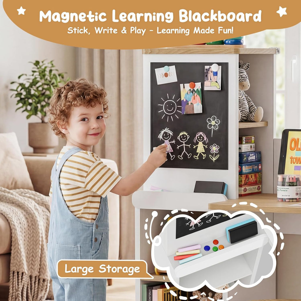 Kids Desk with Blackboard & 2 Stools