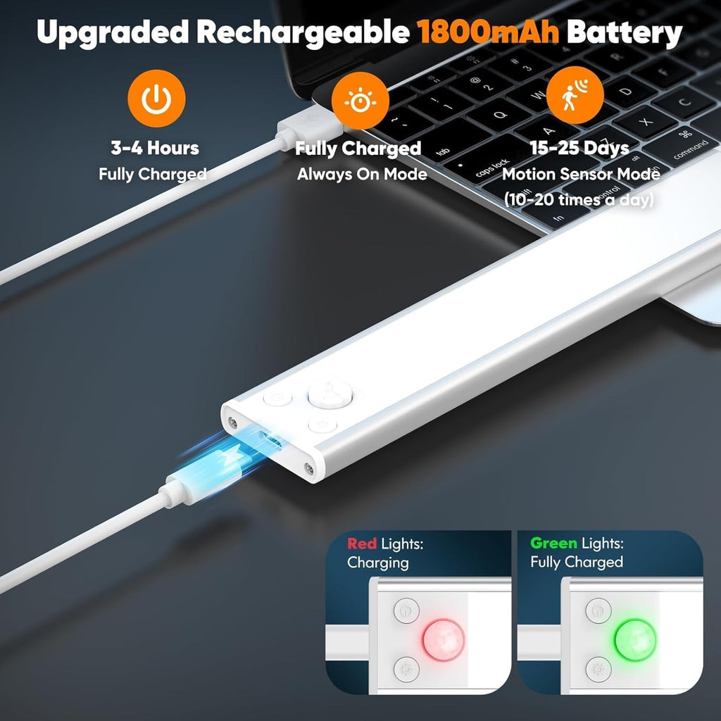 Under Cabinet Lights, 2500mAh 12 Inch Motion Sensor Rechargeable Battery Operated Wireless Under Counter Lights