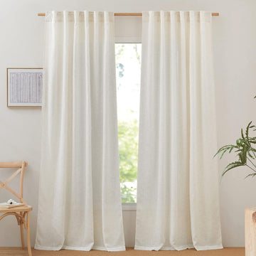 120 inch Curtains Linen Blend, Rod Pocket & Back Tab Natural Linen Burlap Semi Sheer Window Treatments Privacy with
