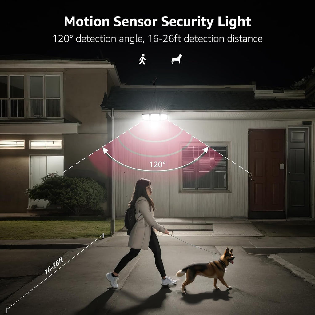Solar Lights for Outside, Motion Activated Security Lights, Separate Solar Panel, 3 Adjustable Head 270° Wide
