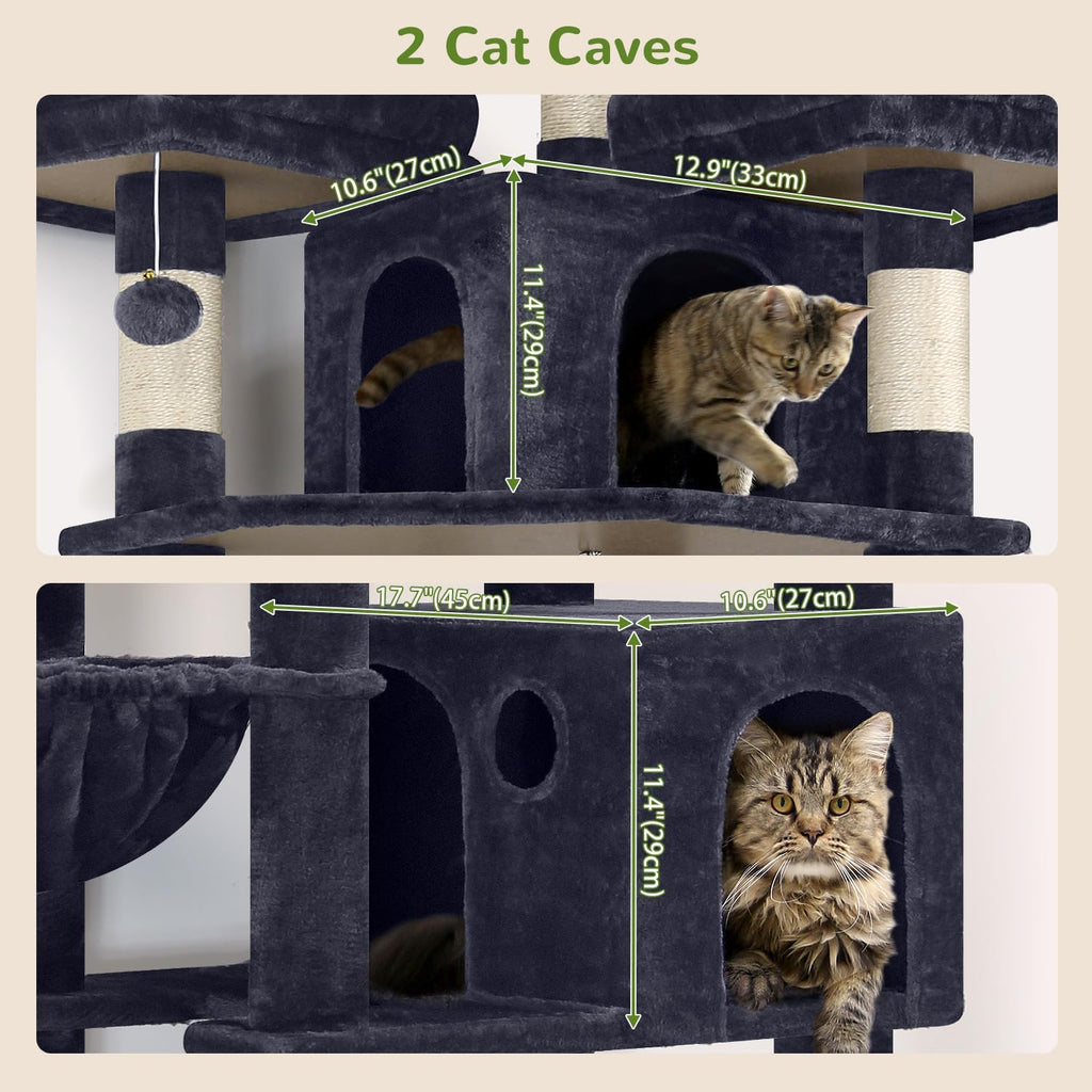 Cat Tree Tower for Multiple Adult Cats, 82in, Dark Grey