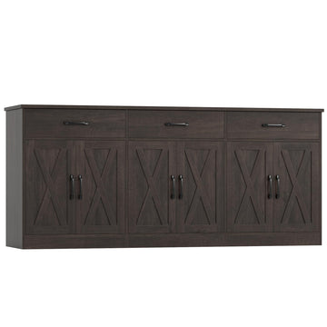 71"W Farmhouse Kitchen Sideboard Buffet Cabinet with Storage, Brown