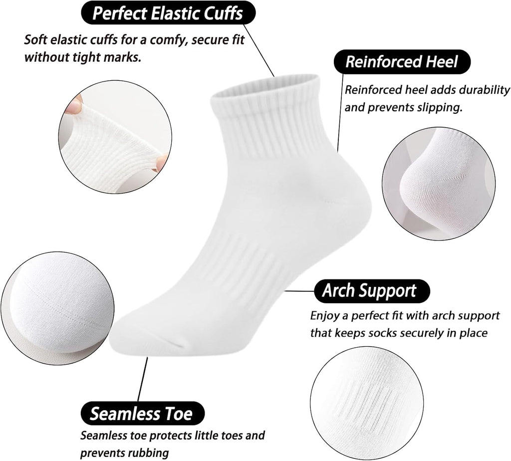 Kids Quarter Ankle Socks for Boys Girls 10 Pack Seamless Athletic Socks