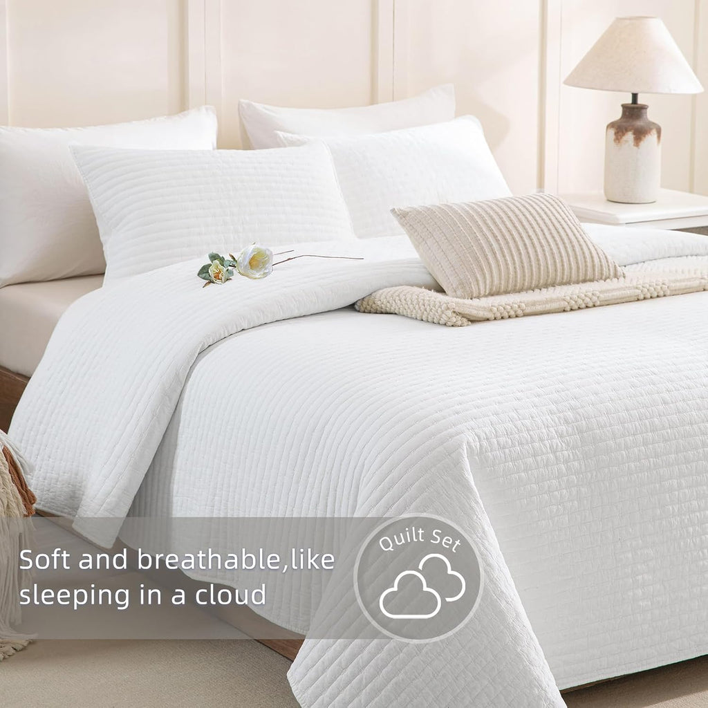 Oversized King Quilt 128x120, White Oversized King Bedspreads Set for Bed, Lightweight & Soft Farmhouse Coverlet All