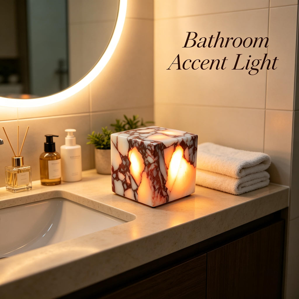 Marble Table Lamp Nature Stone Pat Lamp (Calacatta Purple Cube)