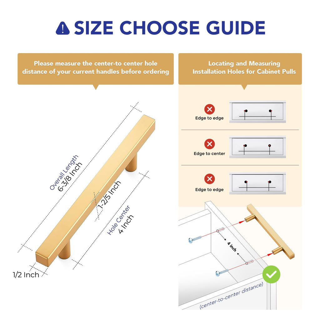 Champagne Gold Handles Square Cabinet Hardware 4 Inch 10 Pack