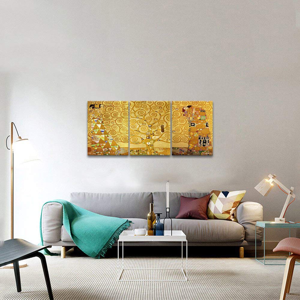 Gold Tree Pattern Wall Art, "The Tree of Life" by Gustav Klimt Famous Luxury Painting Art Print, Modern Elegant Home