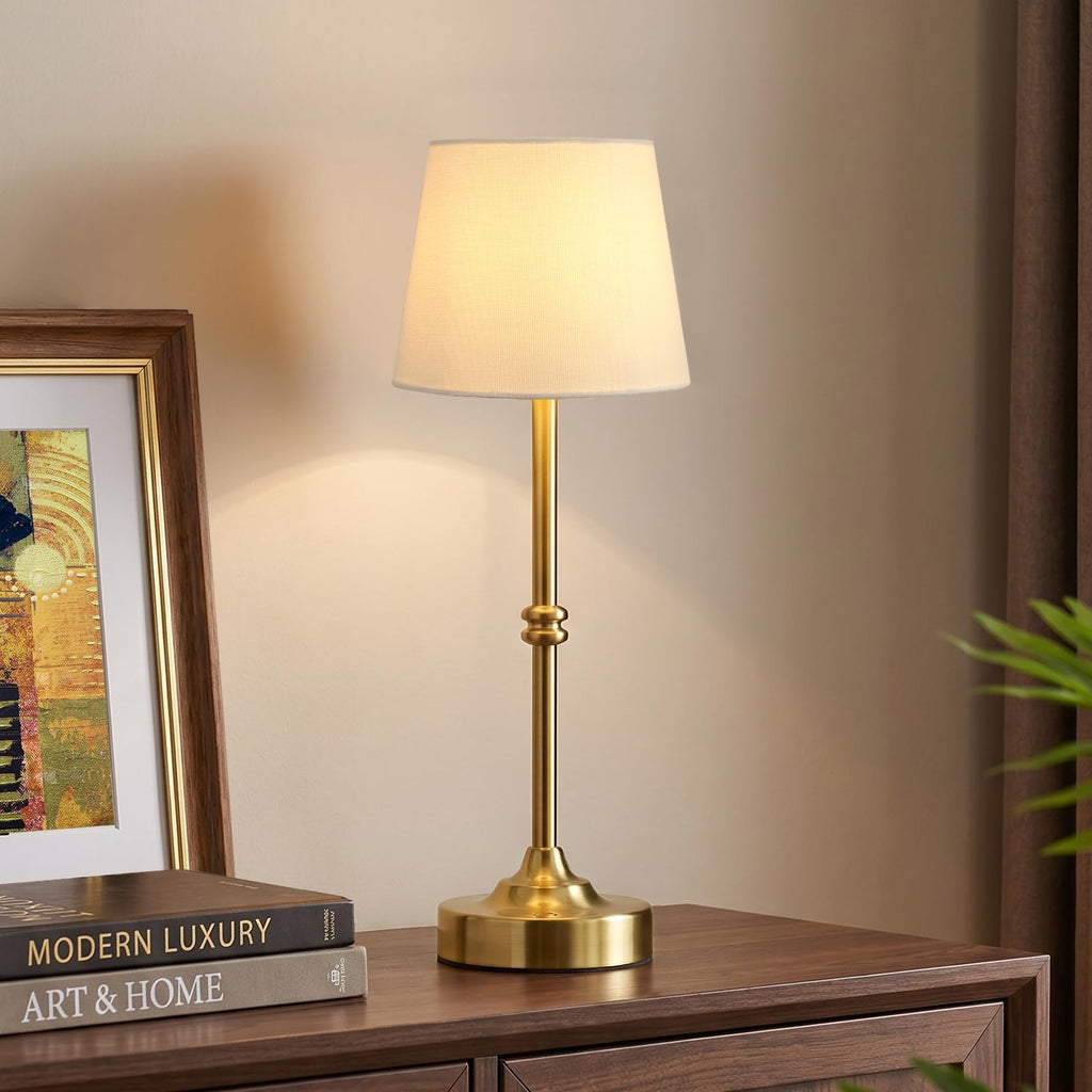 Cordless Table Lamp, Rechargeable Battery Operated, Brass, 1 Pack