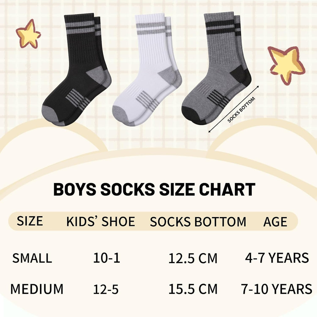 10 Pairs Boys Crew Long Athletic Socks for Old Kids Calf Sports Half Cushioned