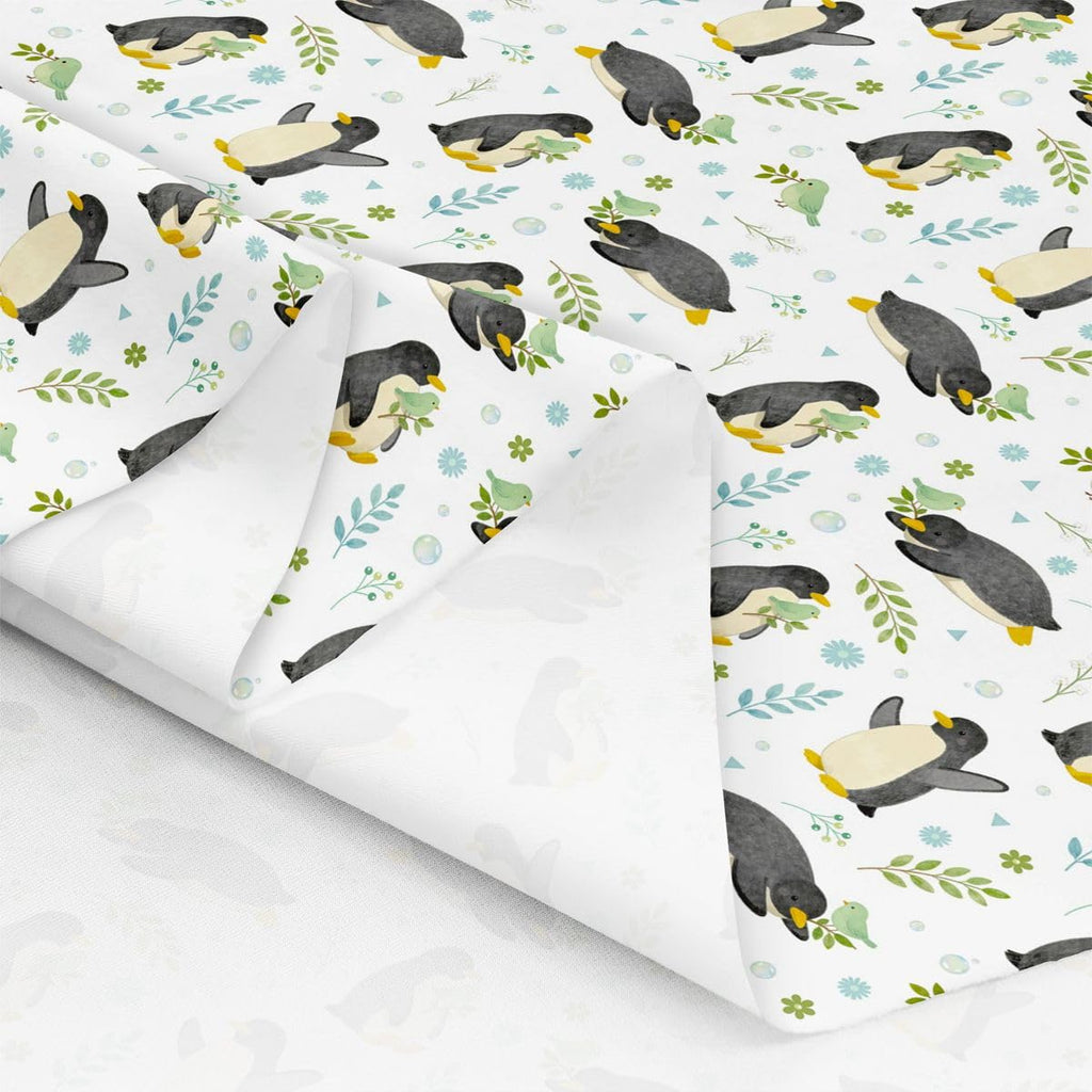 Cartoon Penguin Fabric by The Yard, Cute Birds Leaves Soft Polyester Fabric for Sewing Lover, Wild Animals Plants No