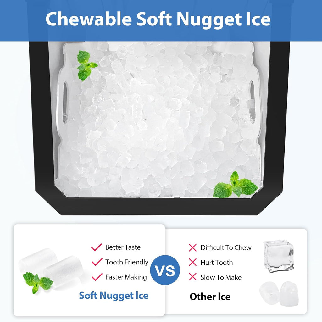 Nugget Ice Maker Countertop, 55lbs/24H Ice Machine with 3.6L Water Tank&3.2Lbs Ice Basket, Self-Cleaning Pebble Ice