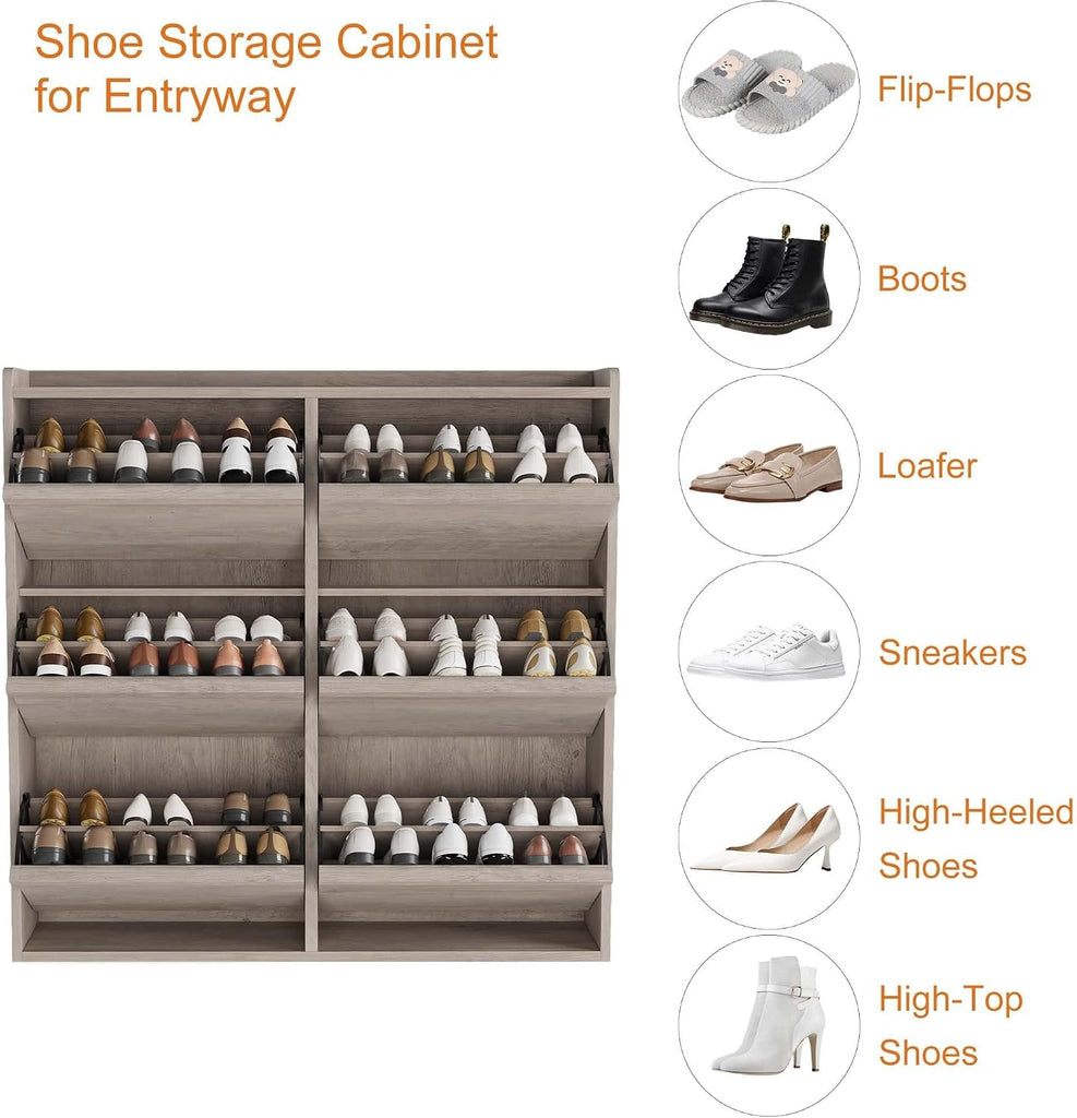 Shoe Cabinet, 6 Flip Drawers, Narrow Freestanding Shoe Organizer with Adjustable and Removable Shelves, Modern Wooden