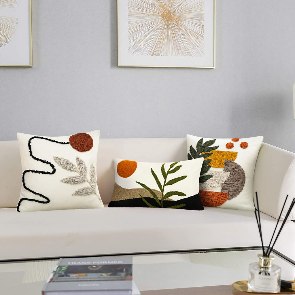 Abstract Boho Pillow Covers Tufted Mid Century Modern Throw Pillows Minimalism Aesthetic Textured Pillow Cover Sun
