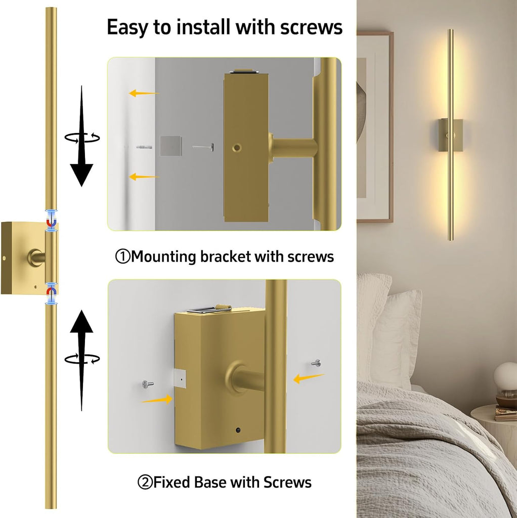 Battery Operated Wall Sconces Set of Two: Dimmable Wireless Wall Lights with Remote, 31-inch LED Rechargeable
