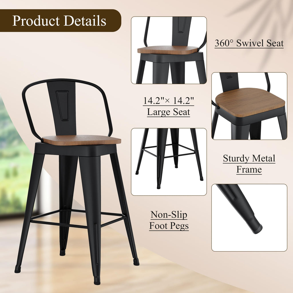 Swivel Bar Stools 30 inch Metal Swivel Bar Height Barstools Set of 4 Modern Farmhouse Bar Chairs with High Backs and