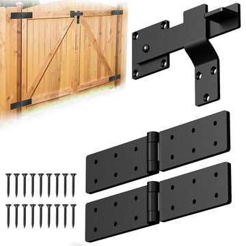 Fence Gate Hinge and Latch Set 2Pack Heavy Duty Gate Hardware Kit, 270 Degree Strap Gate Hinge & Adjustable
