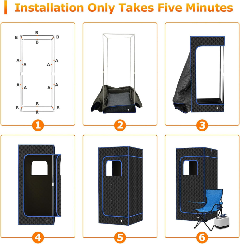 Slendor Portable Sauna, Steam Sauna for Home, Sauna Box with 3L Steamer, Sauna Tent with Folding Chair