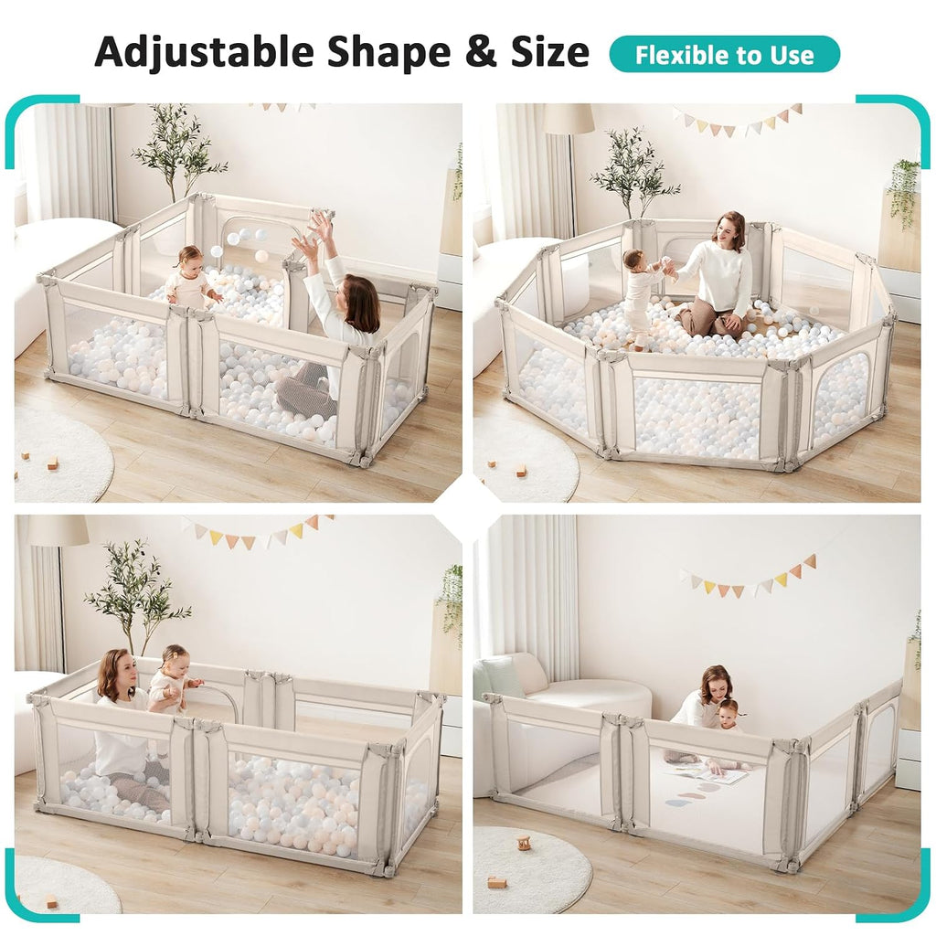 Doradotey Adjustable Baby Playpen with Adult Door, Foldable Large Playpen for Babies and Toddlers, Breathable Mesh